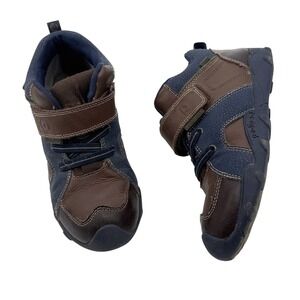 Pediped Justin Kids Waterproof Boots Brown Blue Leather Shoes Size 33 US 1.5 -2